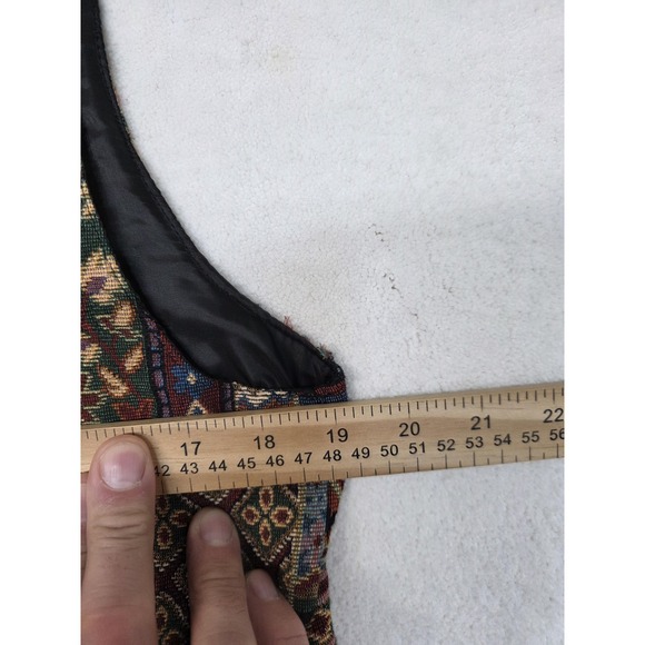 On The Verge Vest Womens Large Multicolor Tapestry Patchwork Button Lined USA - Picture 8 of 9